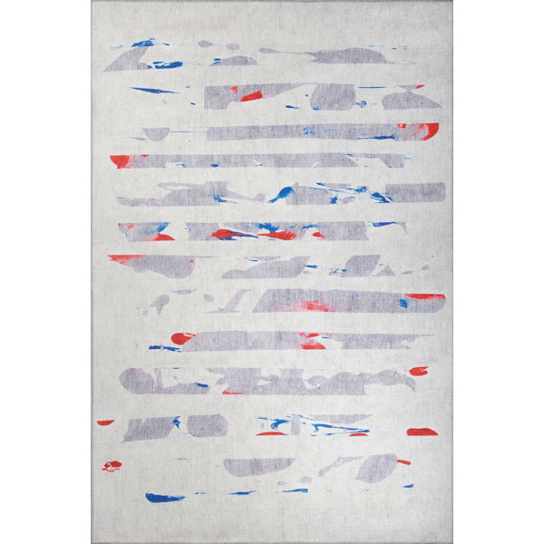 Orren Ellis Tedder Striped Machine Woven Microfiber Area Rug in Beige